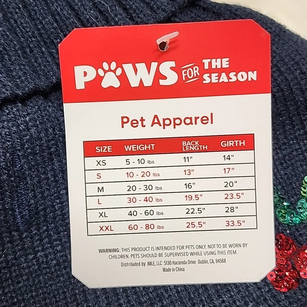 Navy Blue Christmas Pet Dog Sweater with Green & Red Holly Large New with Tags